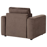 Amador Chocolate Chenille Upholstered Track Arm Accent Chair