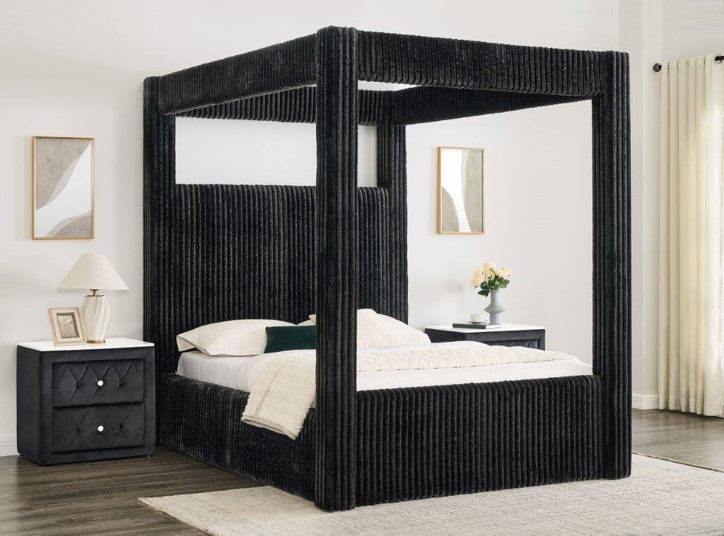 Carla Black Velvet Queen Canopy Bed