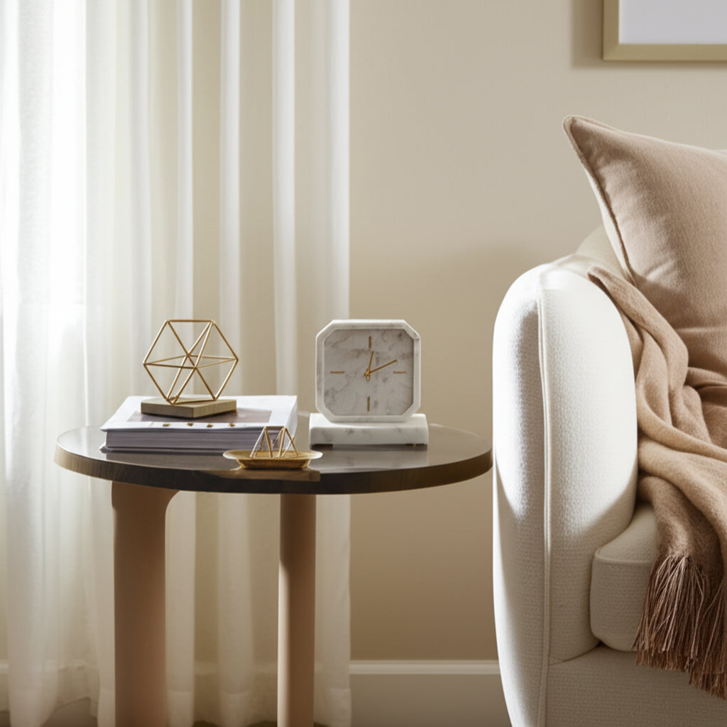 Valestone White/Gold Large Marble Octagon Clock