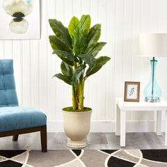 52” Triple Stalk Banana Artificial Tree in Decorative Urn (Real Touch) - Ornate Home