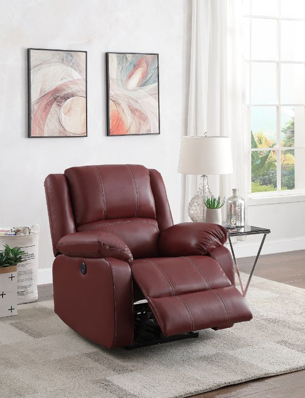 Zuriel Red  Power Motion Recliner W/USB - Ornate Home