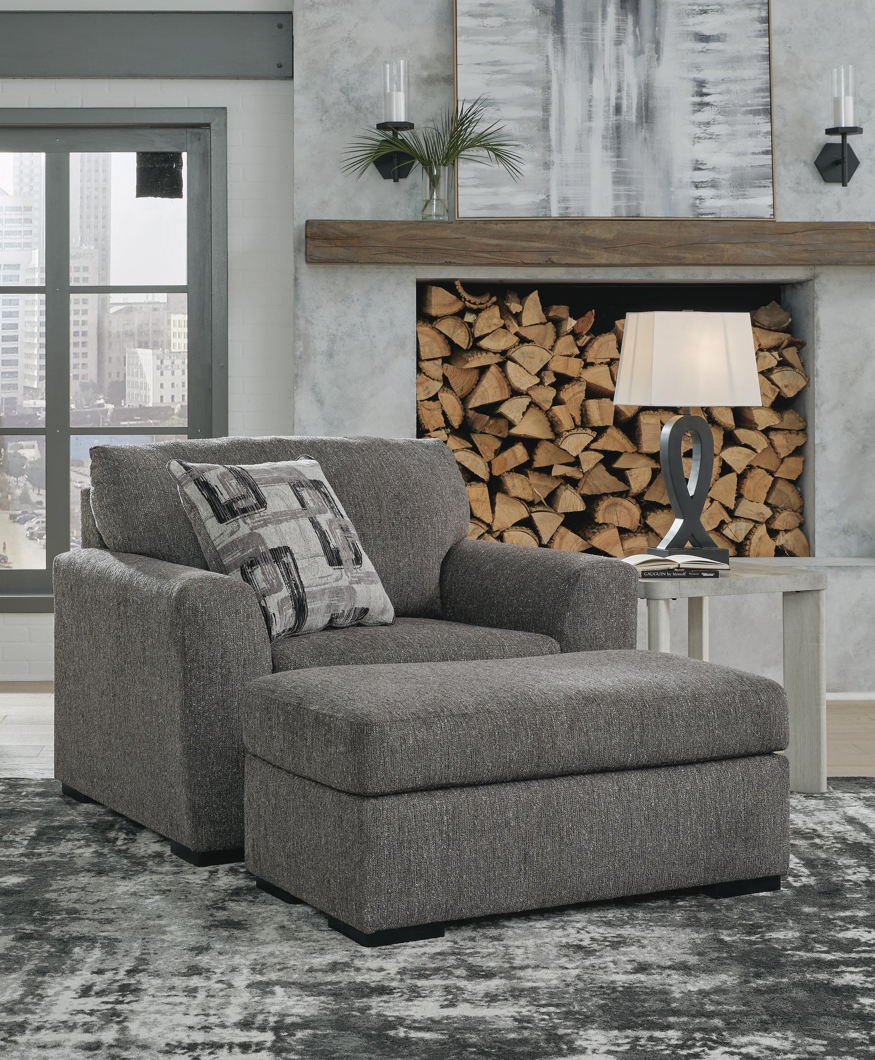 Gardiner Pewter Oversized Chair and Ottoman
