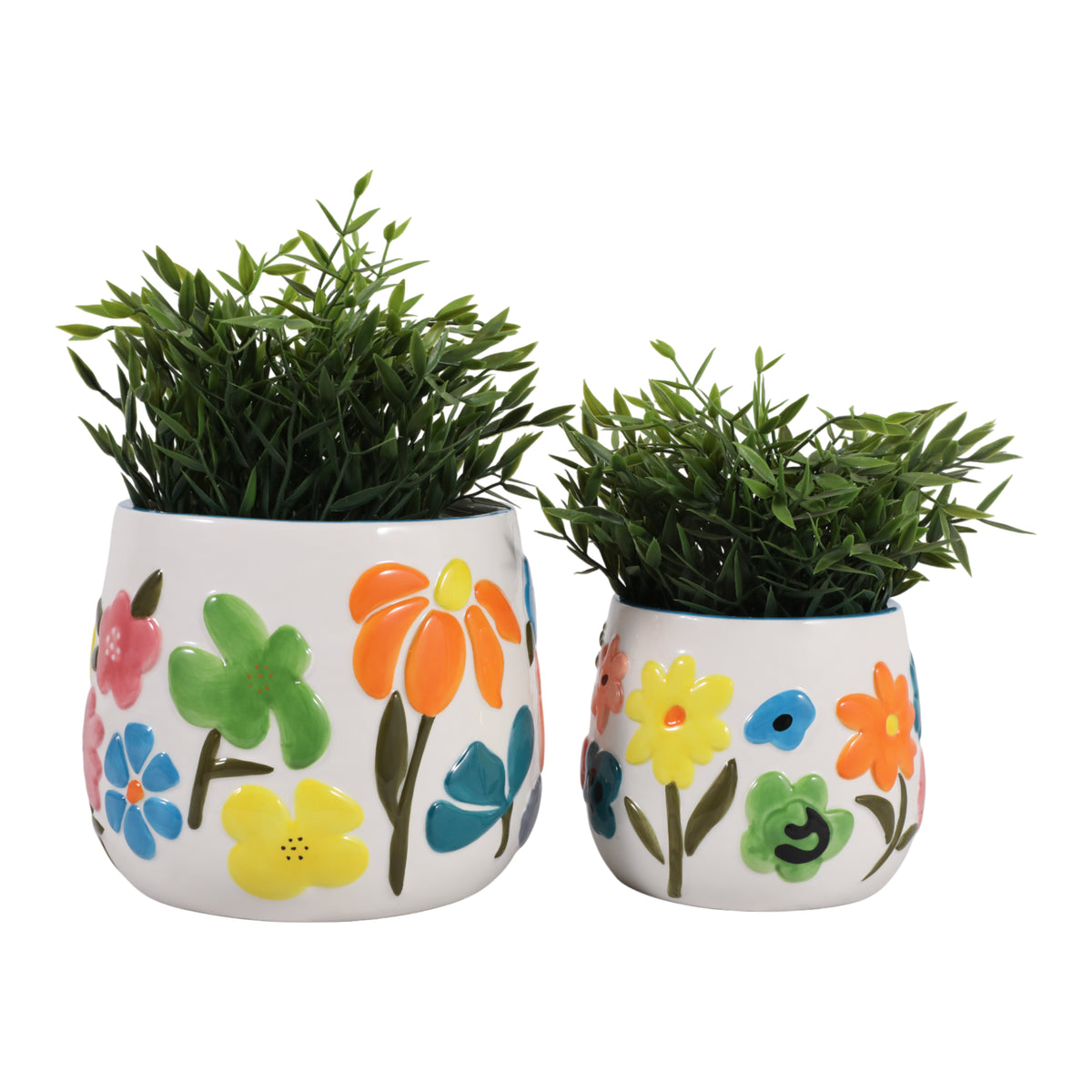 Miranda Multicolor Floral Embossed Planters (Set of 2)