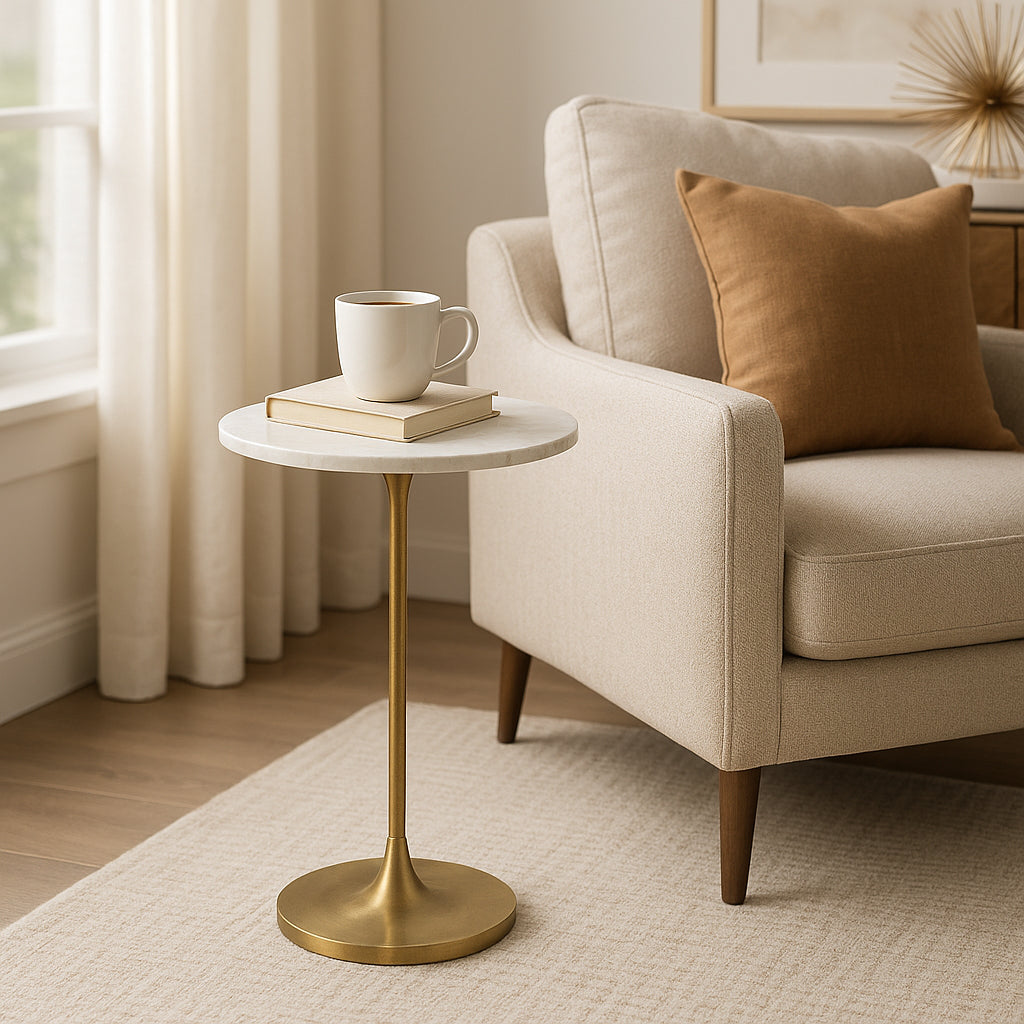 Goat Rock Gold/White Metal Round Drink Table