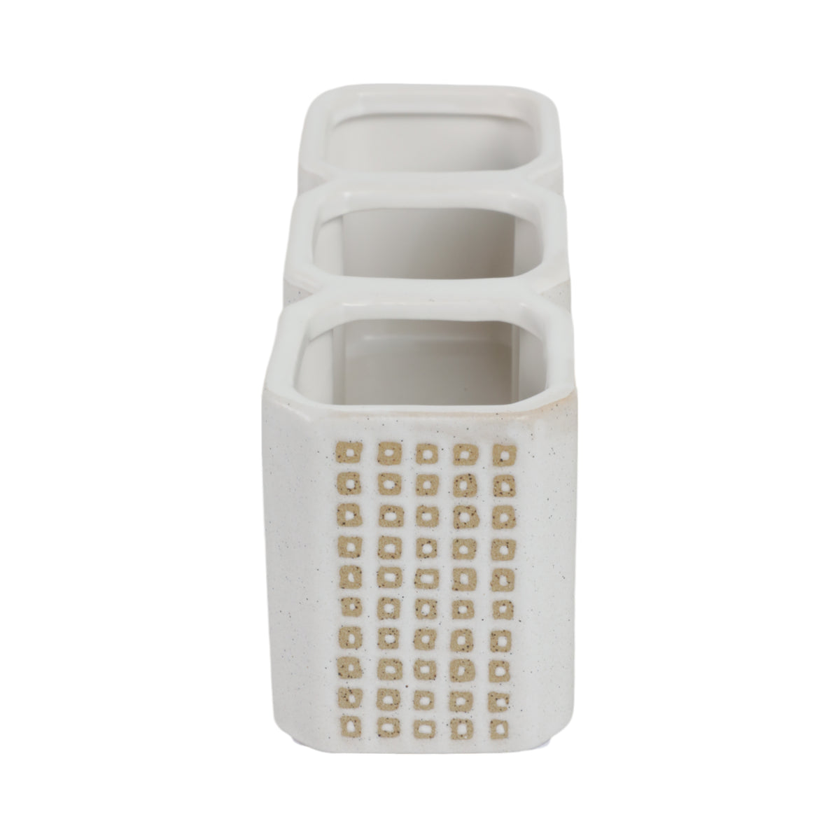 Mococo Beige 3-Cup Dotted Pen Holder