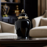 Arlenbeach Black/Gold Small Ceramic Temple Jar