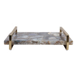 Hermonbrook Blue/Ivory/Gold Agate Tray with Handles