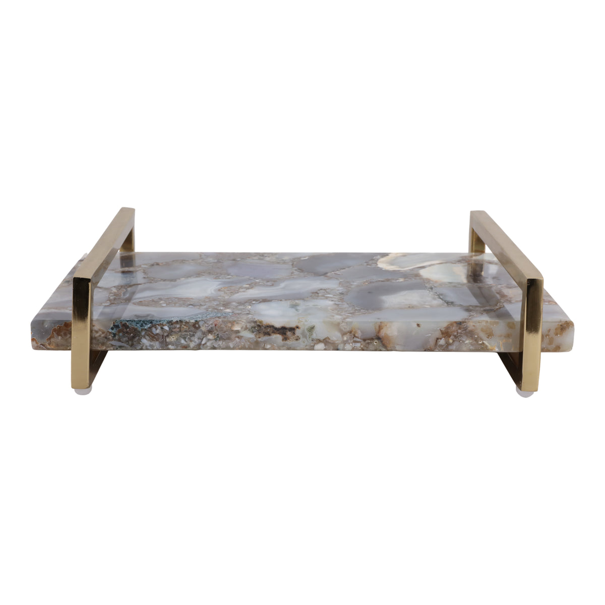 Hermonbrook Blue/Ivory/Gold Agate Tray with Handles