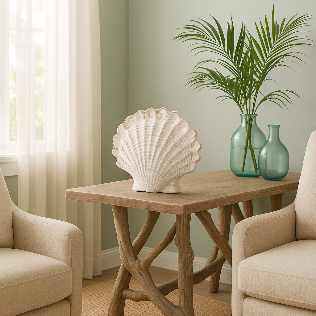 Essexrun White Sea Scallop Shell Woven Pattern