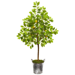 54” Lemon Artificial Tree in Vintage Metal Bucket - Ornate Home