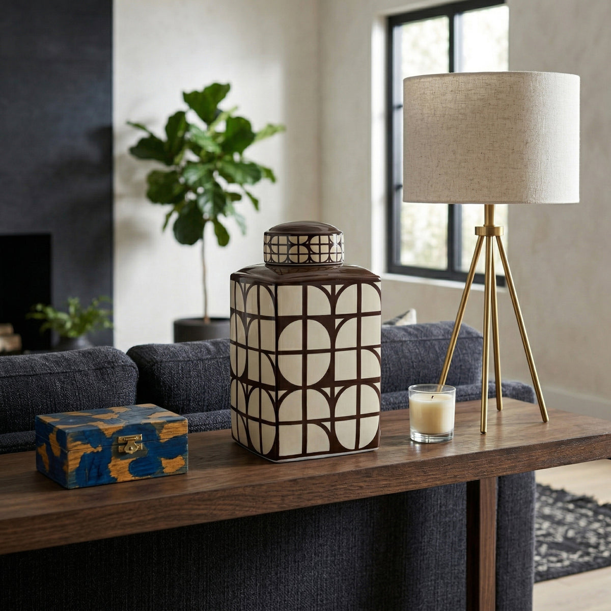 Bush Brown/Ivory Small Ceramic Square Jar