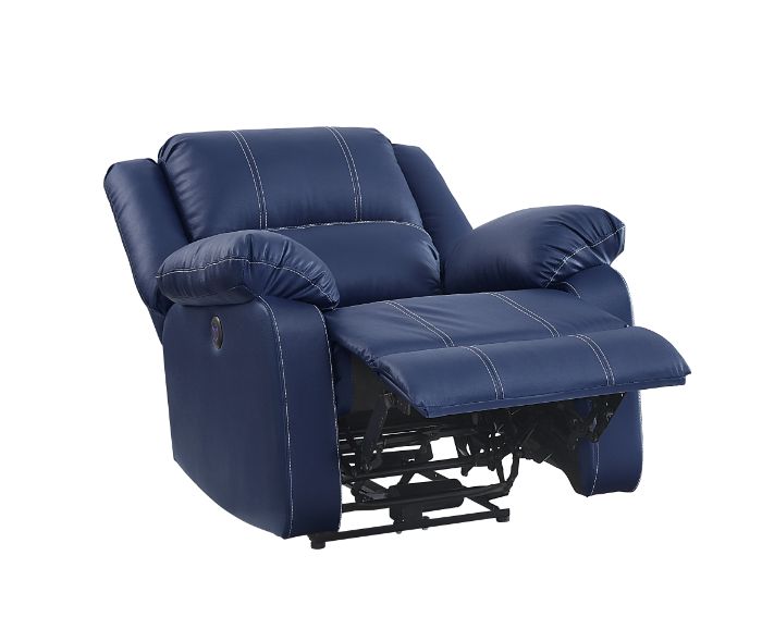 Zuriel Blue Leatherette Power Motion Recliner w/ USB