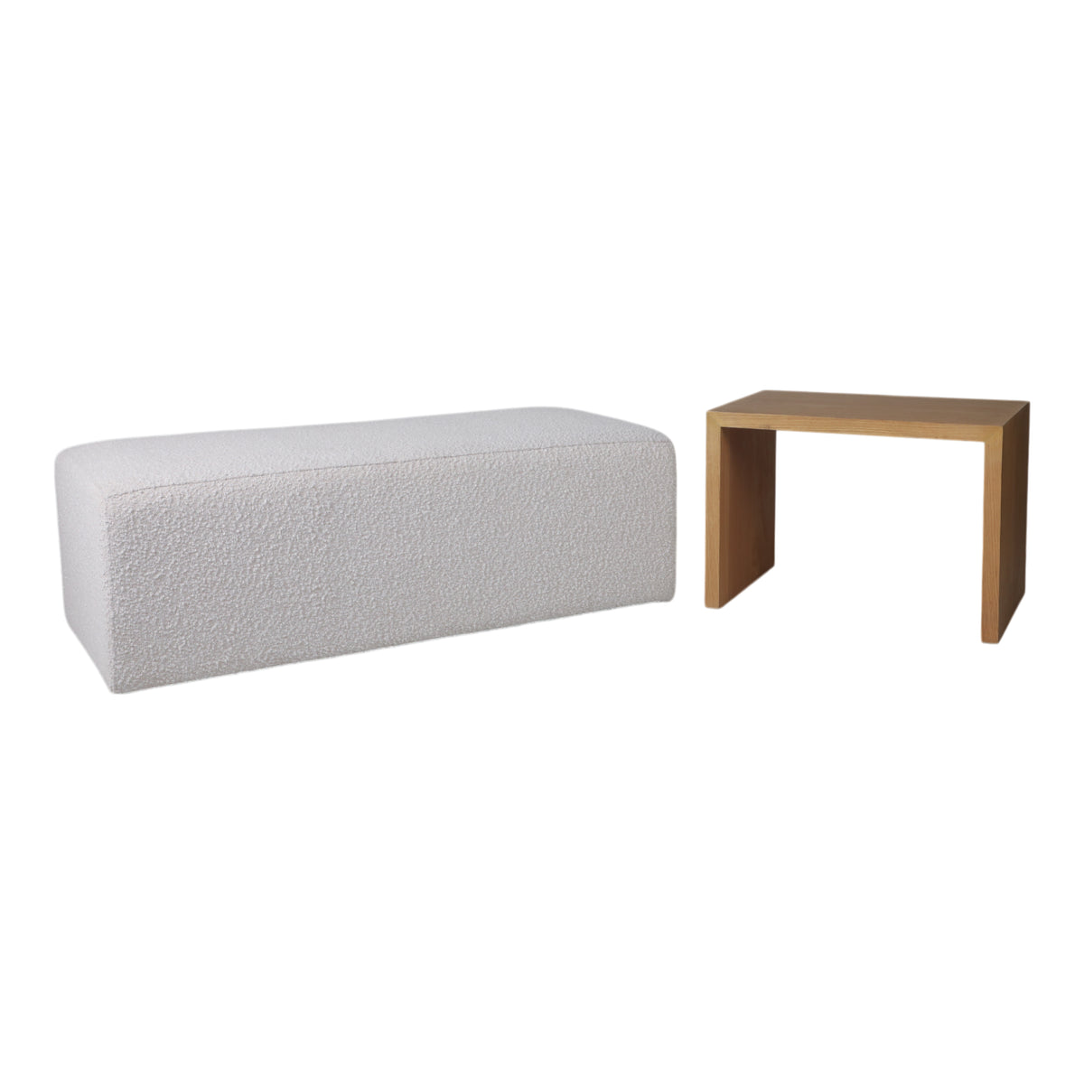 Drydenford Ivory Modern Rectangular Bench with Wood Accent