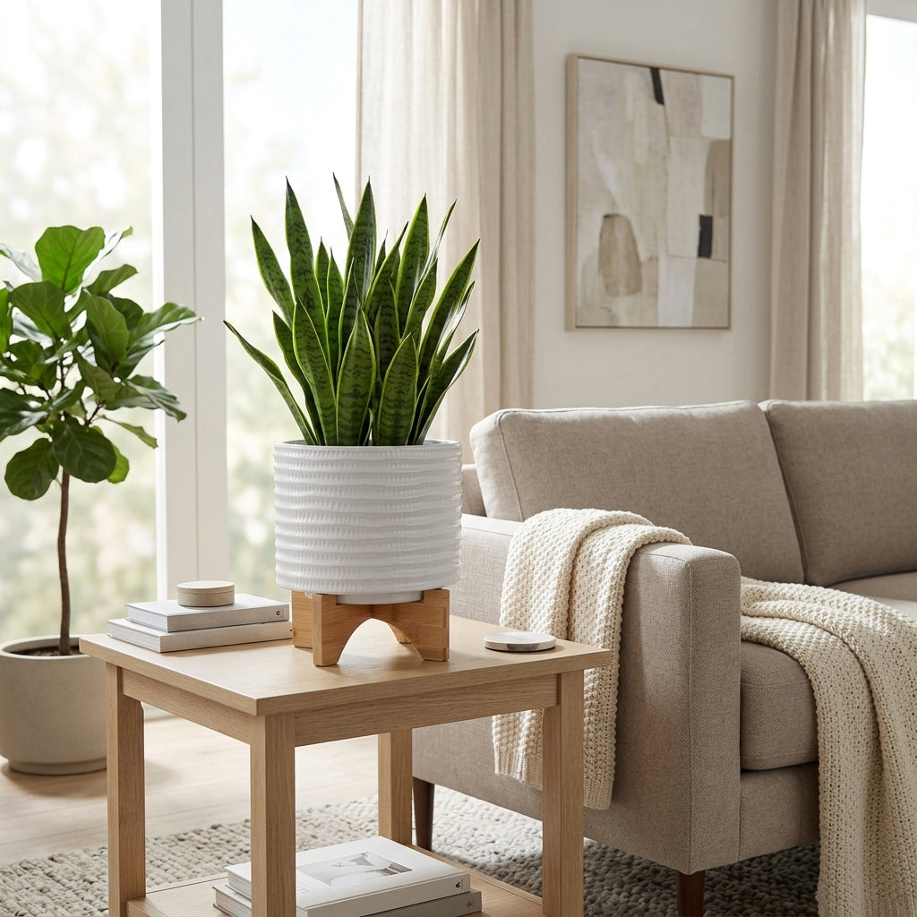 Bombay White/Brown Textured Planter with Stand