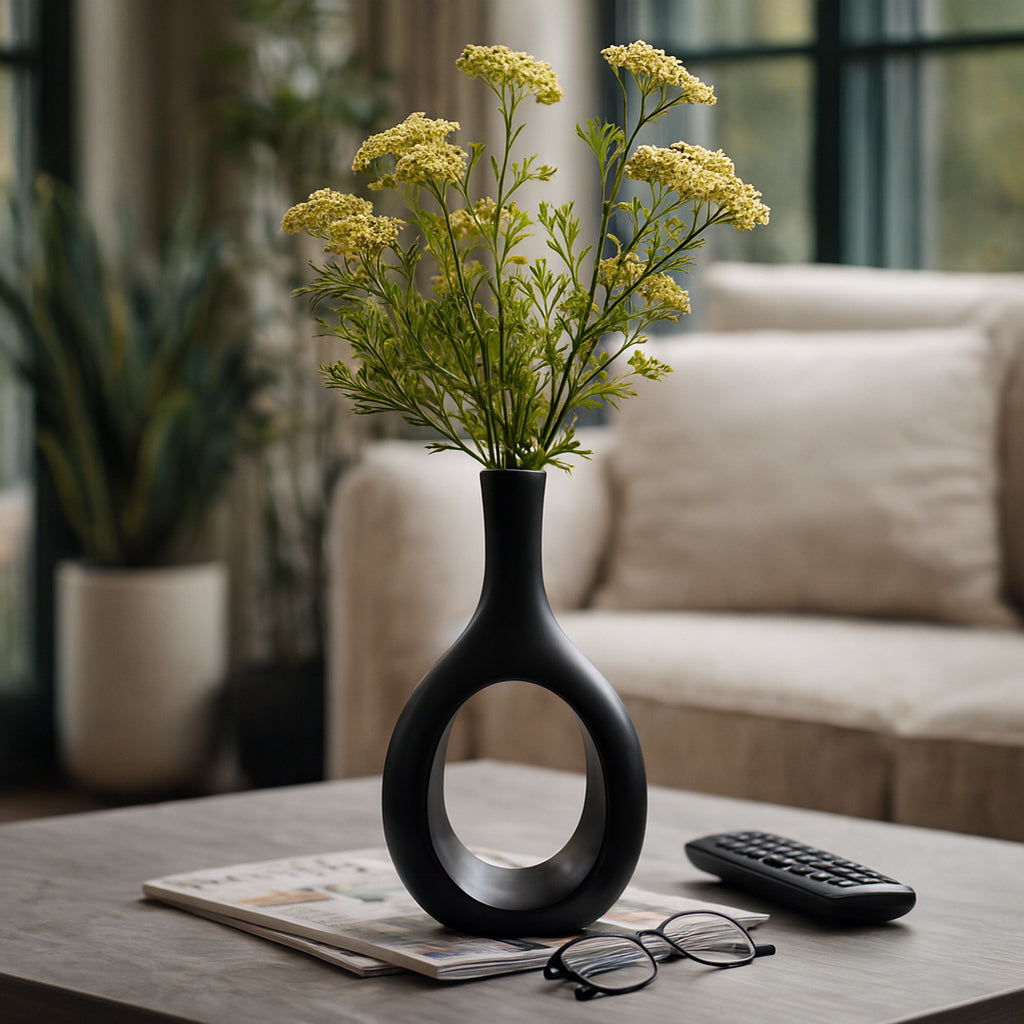 Johnsondale Black Ceramic Curved Open Cut Out Vase