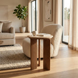 Buena Park Tan Accent Table with Travertine Top