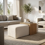 Drydenford Ivory Modern Rectangular Bench with Wood Accent