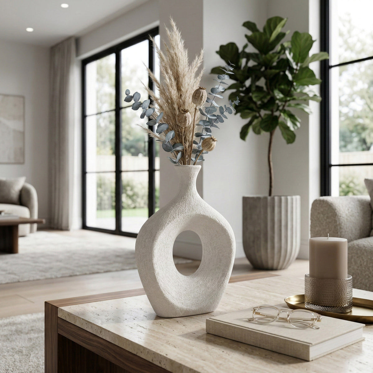 Alray White Beaded Oval Cut Out Vase