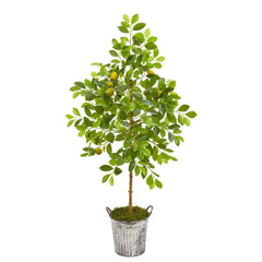 55” Lemon Artificial Tree in Vintage Metal Pail - Ornate Home