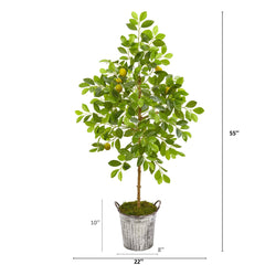 55” Lemon Artificial Tree in Vintage Metal Pail - Ornate Home