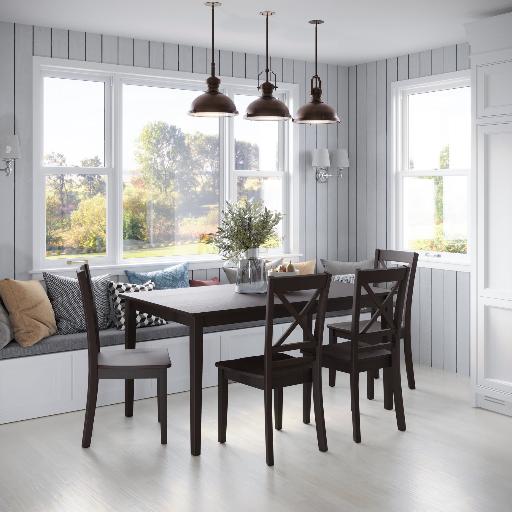 Simplicity Espresso Rect. Dining Table w/ 6 X-Back Chairs