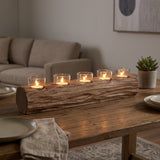 Shrub Light Brown Wood Log 5-Cup Tealight Holder