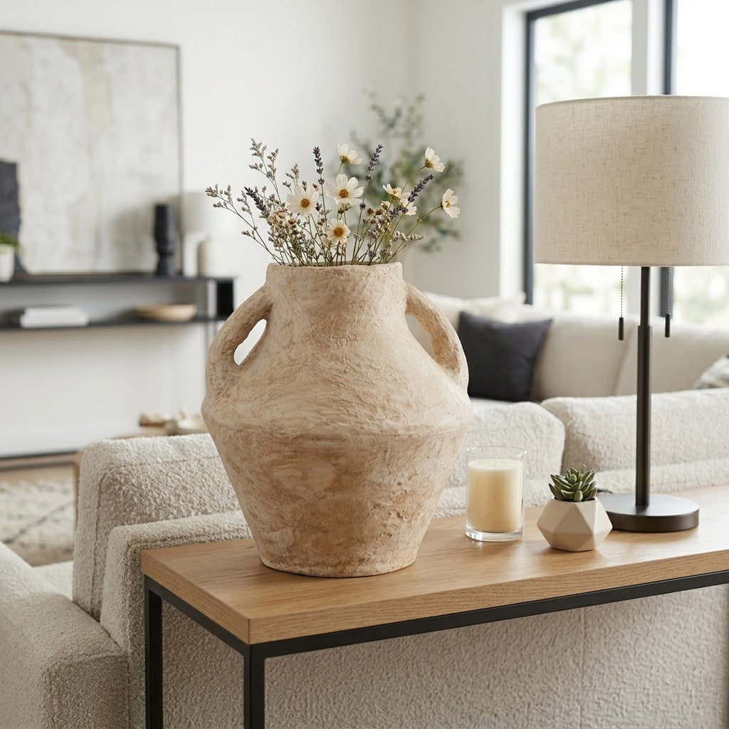 Ferris White X-Large Paper Mache Vase with Handles