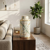 Edendale Green/Gold Large Ceramic Jar with Lid