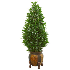 56” Bay Leaf Cone Topiary Artificial Tree in Decorative Planter - Ornate Home