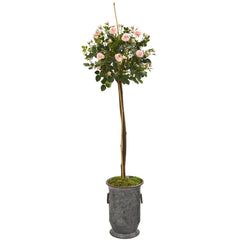 56” Rose Topiary Artificial Tree in Vintage Metal Planter - Ornate Home