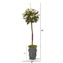 56” Rose Topiary Artificial Tree in Vintage Metal Planter - Ornate Home