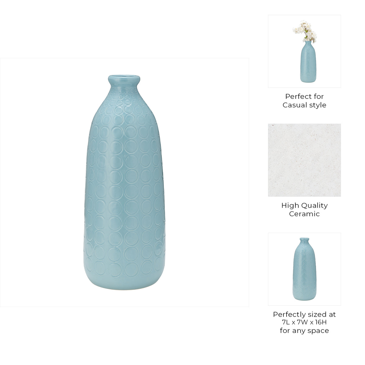 Whitlow Aqua Ceramic Circles Vase Haze