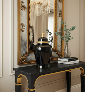 Arlenbeach Black/Gold Large Ceramic Temple Jar