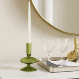 Ellenland Olive Vintage Glass Taper Candle Holder