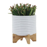 Bombay White/Brown Textured Planter with Stand