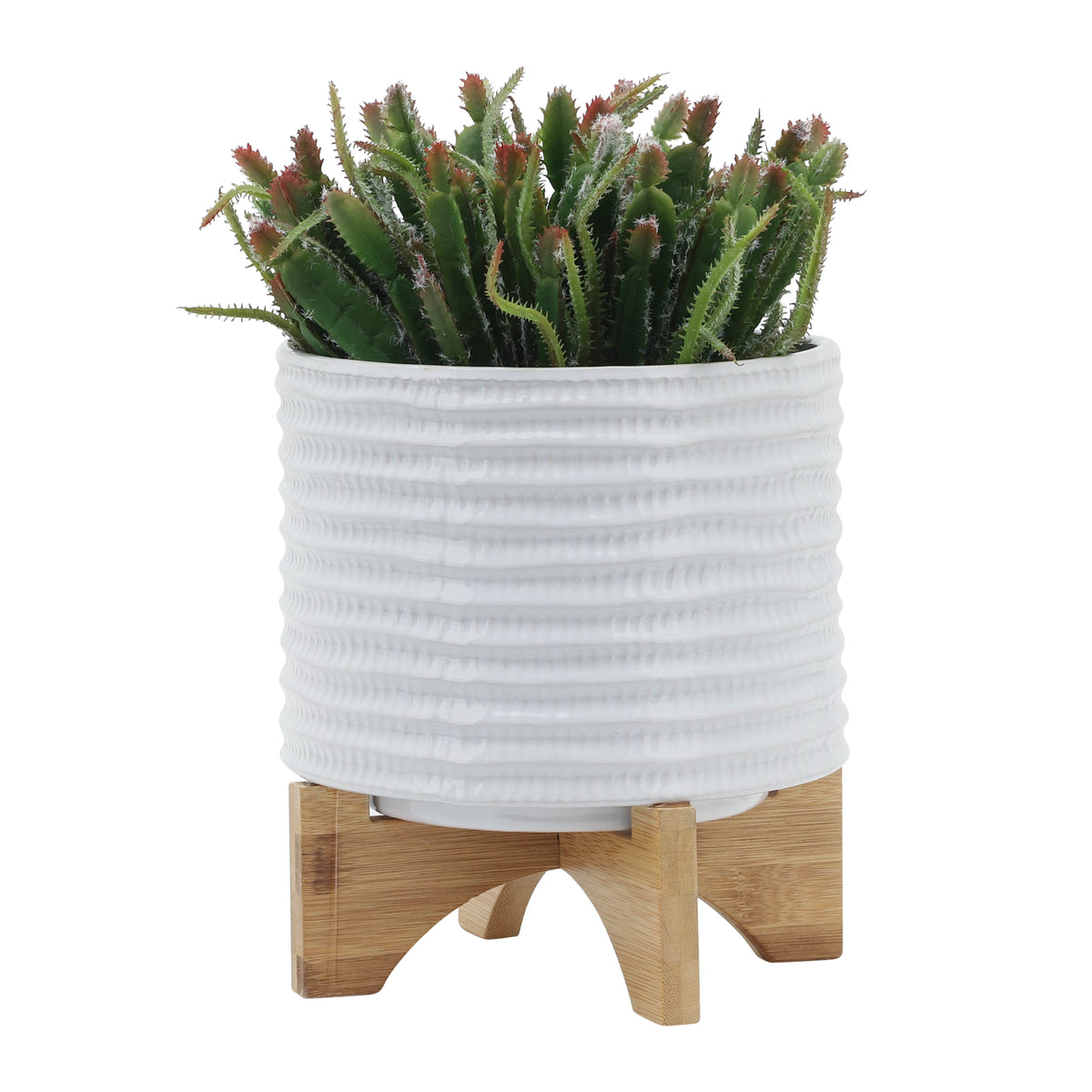 Bombay White/Brown Textured Planter with Stand