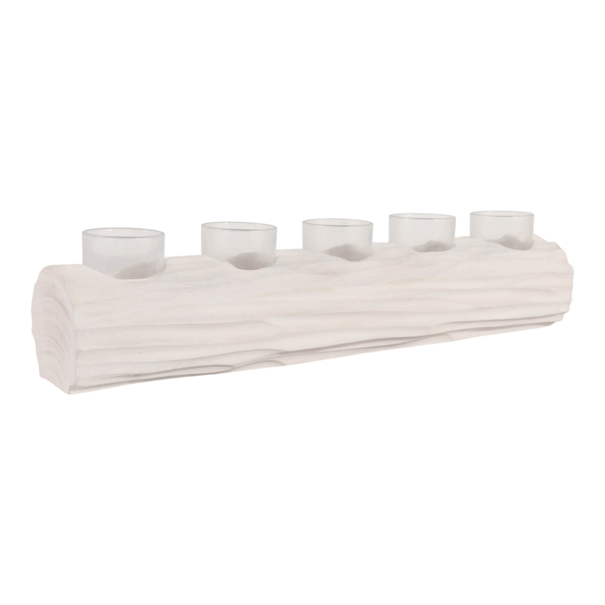 Shrub White/Tan Wood Log 5-Cup Tealight Holder