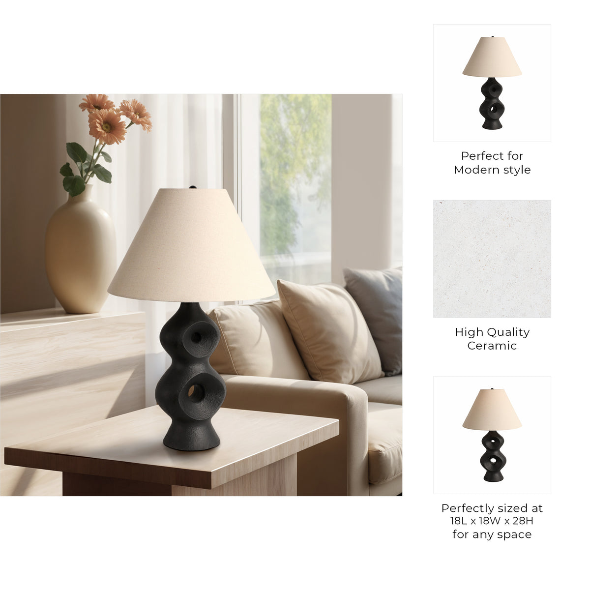 Jefferson Black/Tan Open Cut-Out 8 Table Lamp