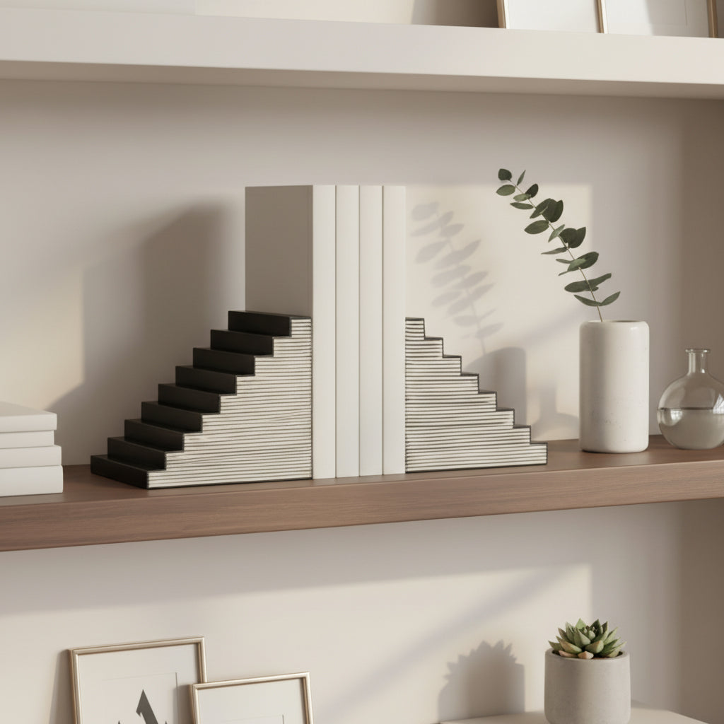 Ockenden Black/White Striped Steps Bookends (Set of 2)