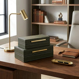 Chester Green/Gold/Multicolor Faux Leather Stitched Edge Boxes (Set of 2)