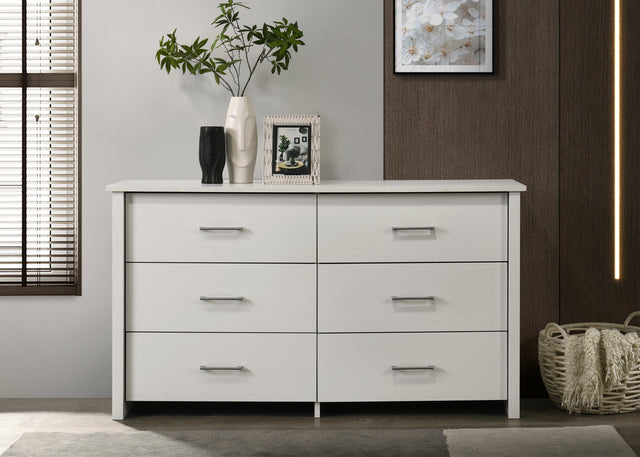 Celeste White 57"W 6-Drawer Dresser