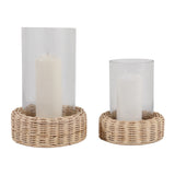 Woodfords Natural Raffia Base Hurricanes (Set of 2)