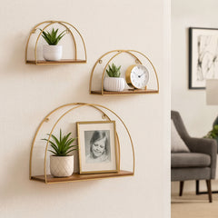 Virginiatown Brown/Gold Metal and Wood Wall Shelves (Set of 3)