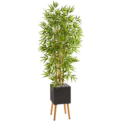 59” Bamboo Artificial Tree in Black Planter with Stand - Ornate Home