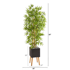 59” Bamboo Artificial Tree in Black Planter with Stand - Ornate Home