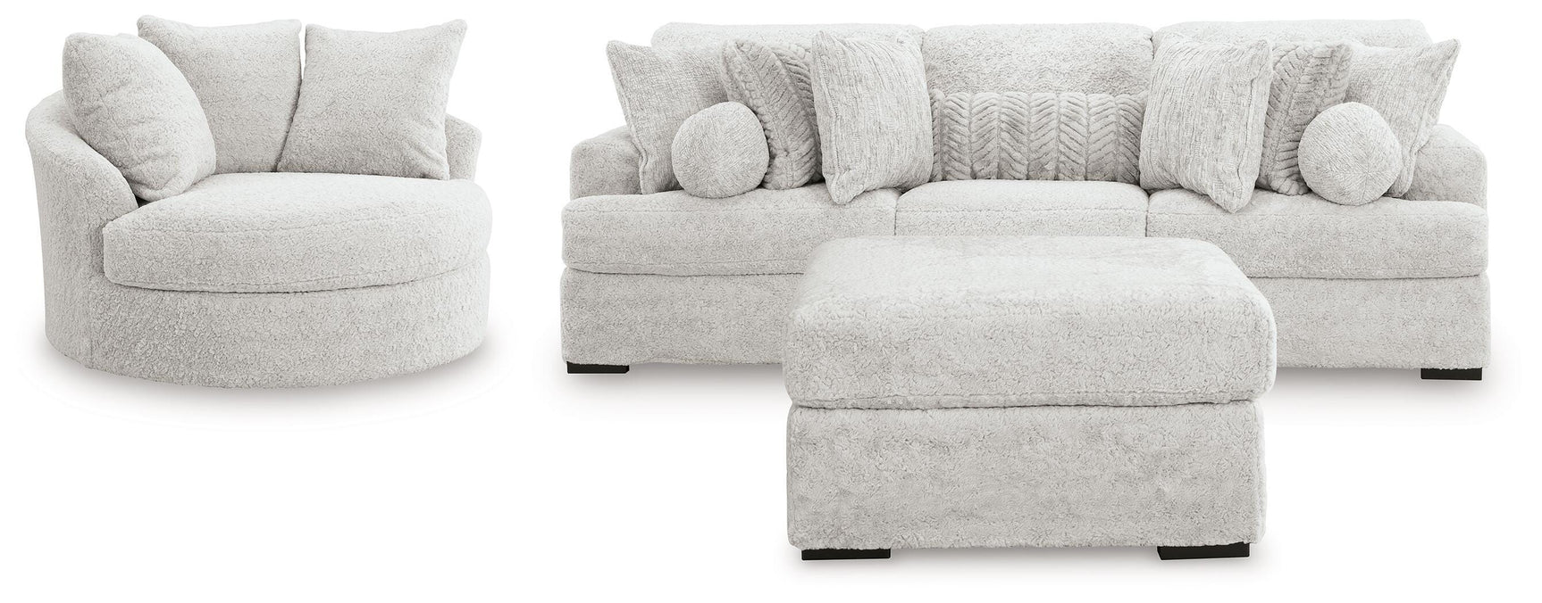 Cuddle Plush Arctic 3-Piece Sectional, Chair and Ottoman