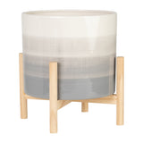 Rose Park Beige Mix Ceramic Planter with Wood Stand