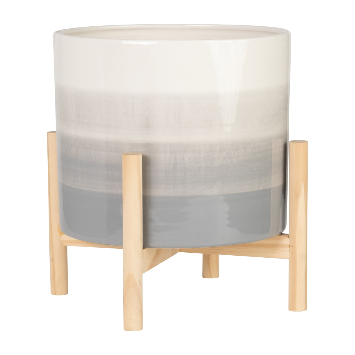 Rose Park Beige Mix Ceramic Planter with Wood Stand
