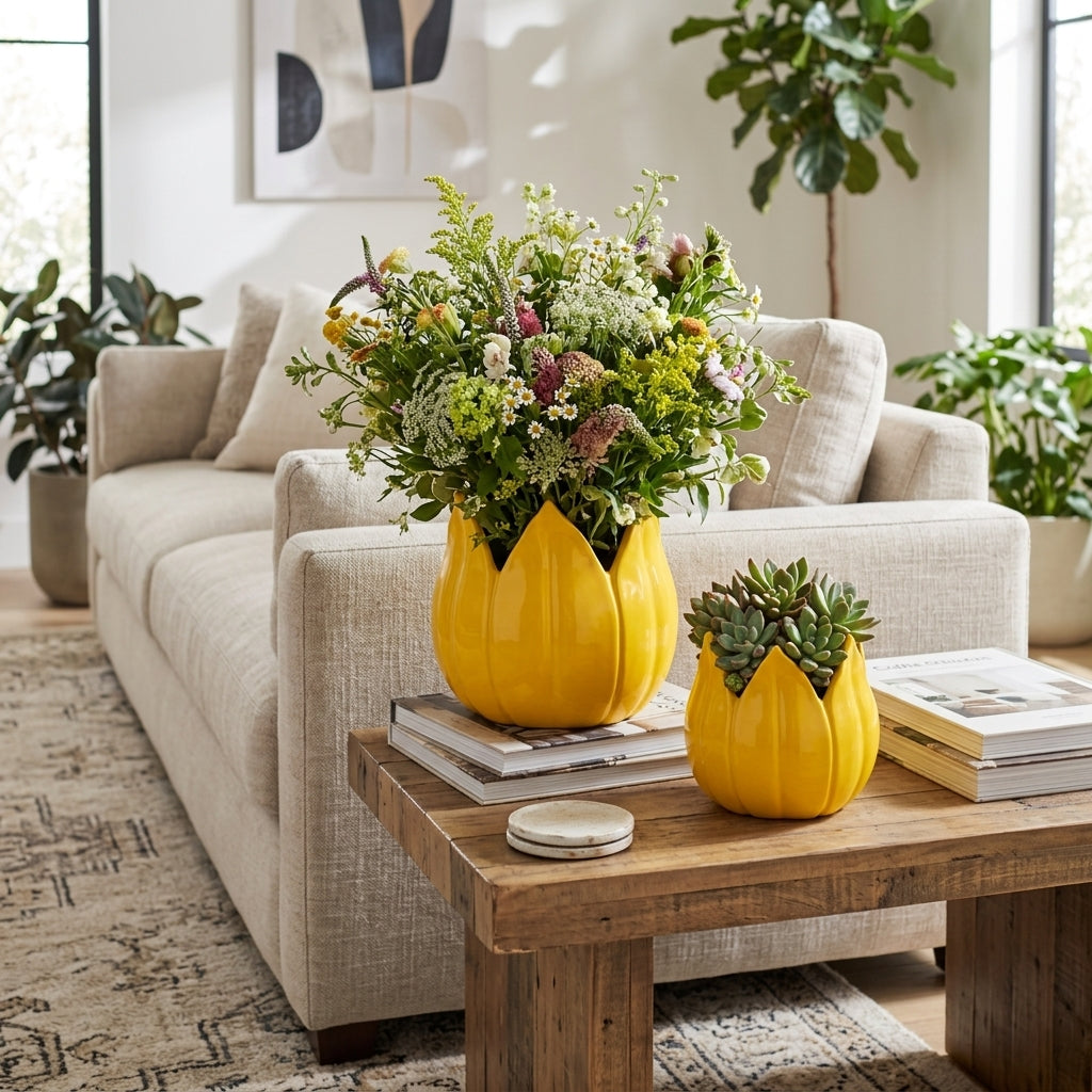 Gentrywind Yellow Petal Planters (Set of 2)