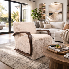 Clinton Ivory/Brown Faux Fur Accent Chair